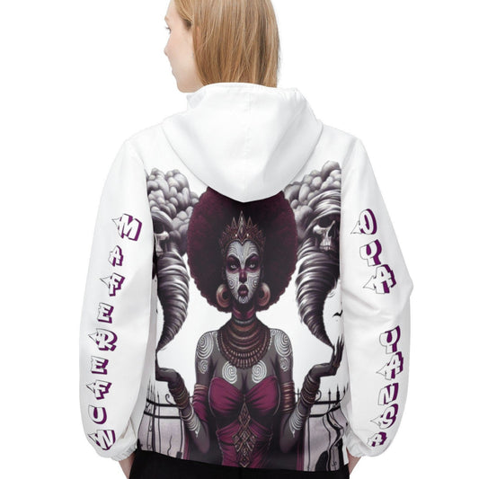 Maferefun Orisha OYA Yansa ,"Cemetery and Tornados" White Windbreaker Jacket! ASHE Oya Yansa Stylish Jacket,gift for devotee or godparent!