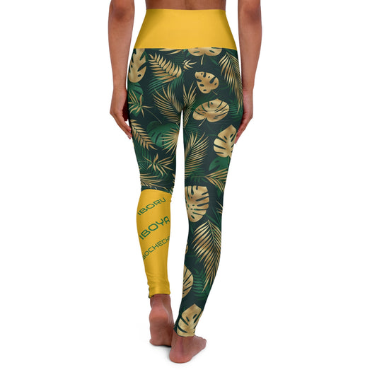Iboru iboya ibocheche ORUNLA Green and Gold Monstera Plant Pattern Yoga Leggings
