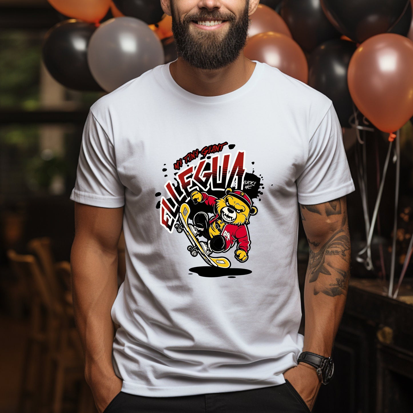Orisha ELLEGUA "my tiny giant" cute bear on skateboard urban style T-shirt!! Eshu ELLEGUA unisex tshirt