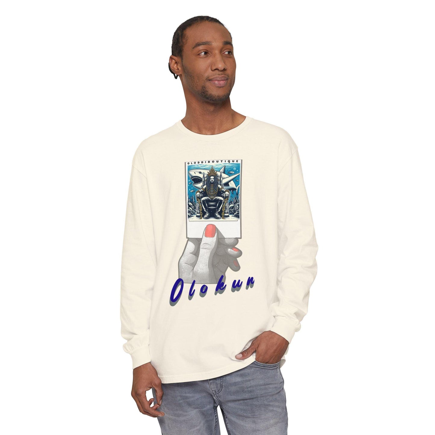 Polaroid Orisha OLOKUN Long Sleeve Tee for Devotee & Godparent, Orisha Polaroid Collection
