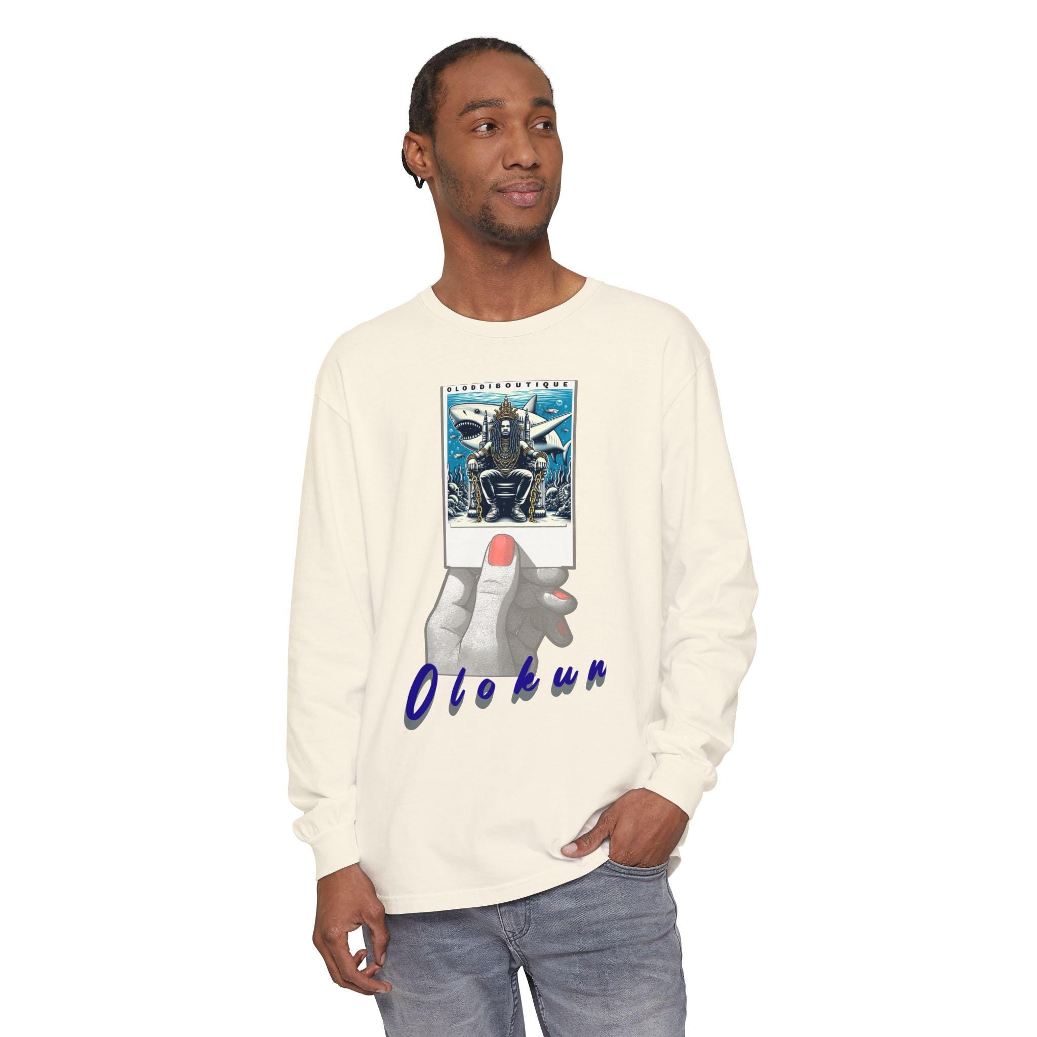 Polaroid Orisha OLOKUN Long Sleeve Tee for Devotee & Godparent, Orisha Polaroid Collection