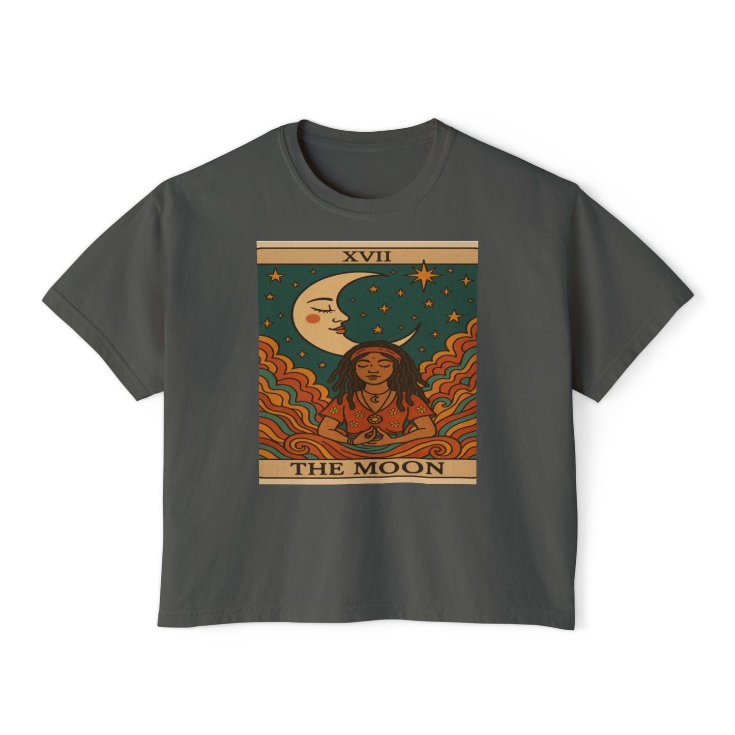 Mystical TAROT Moon Women's Boxy Tee, Tarot Tee, Astrology Shirt, Astrology Gift, Boho Fashion, Spiritual Apparel
