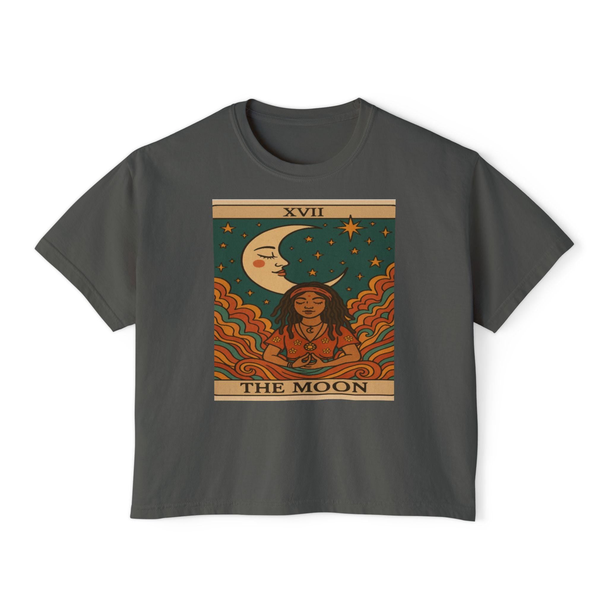 Mystical TAROT Moon Women's Boxy Tee, Tarot Tee, Astrology Shirt, Astrology Gift, Boho Fashion, Spiritual Apparel