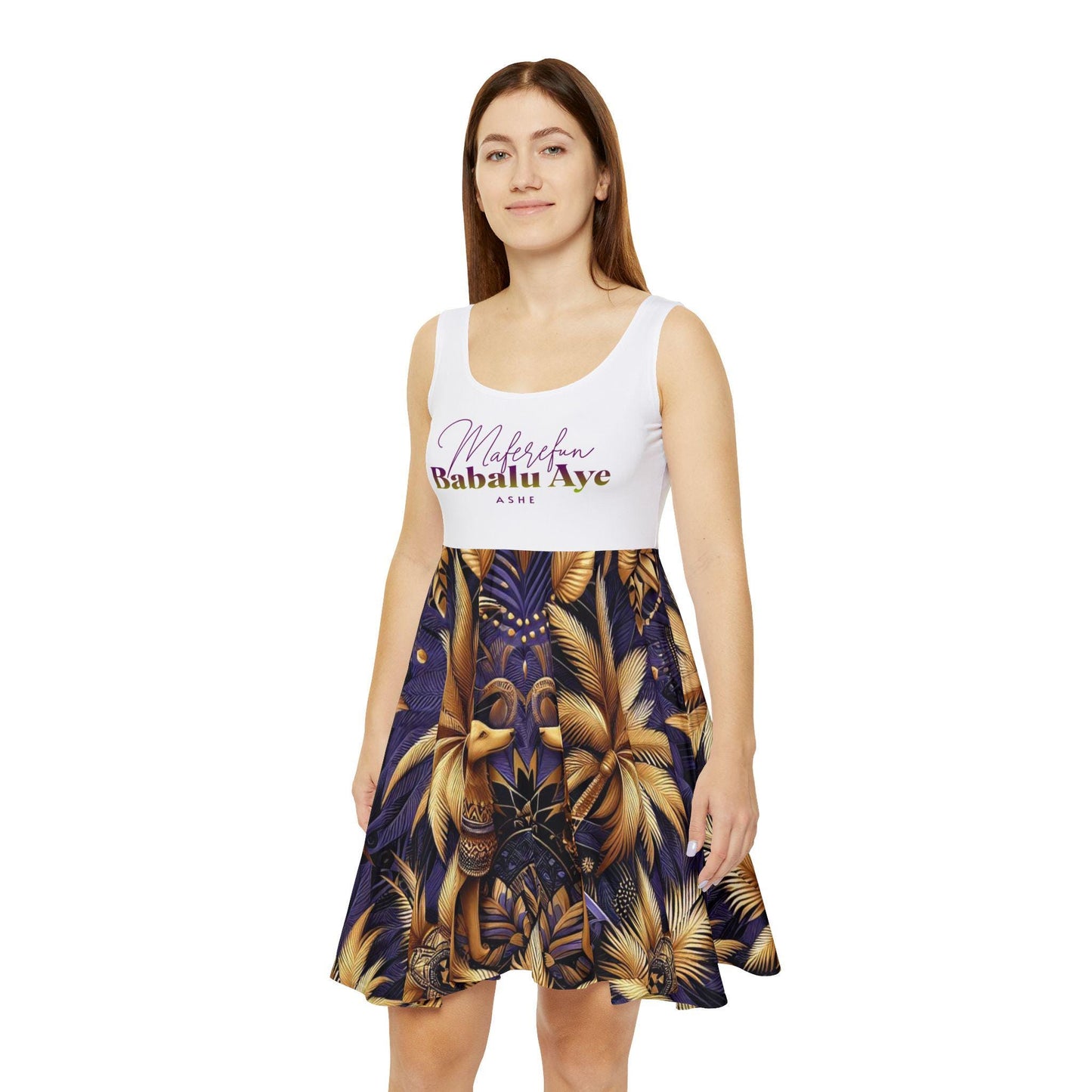 Maferefun BABALU_AYE Skater Summer Dress, Gift for Devotee or Godparents, Lucumi Based Orisha Inspired Summer Dress! Ashe Babalu Aye!