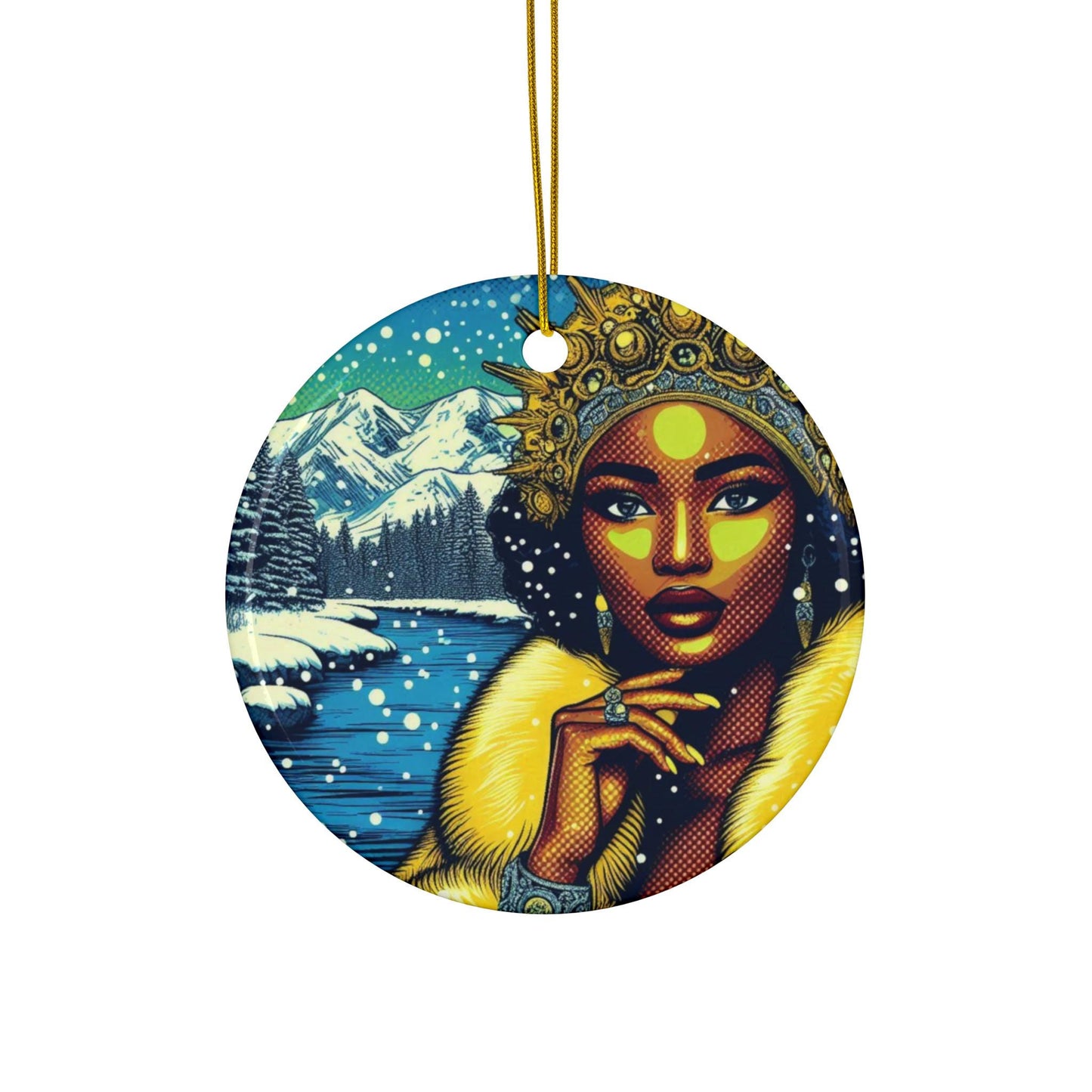 Orisha OSHUN winter themed Ornament! Oshun festive holiday ornament! Gift for Devotee and Godparent!