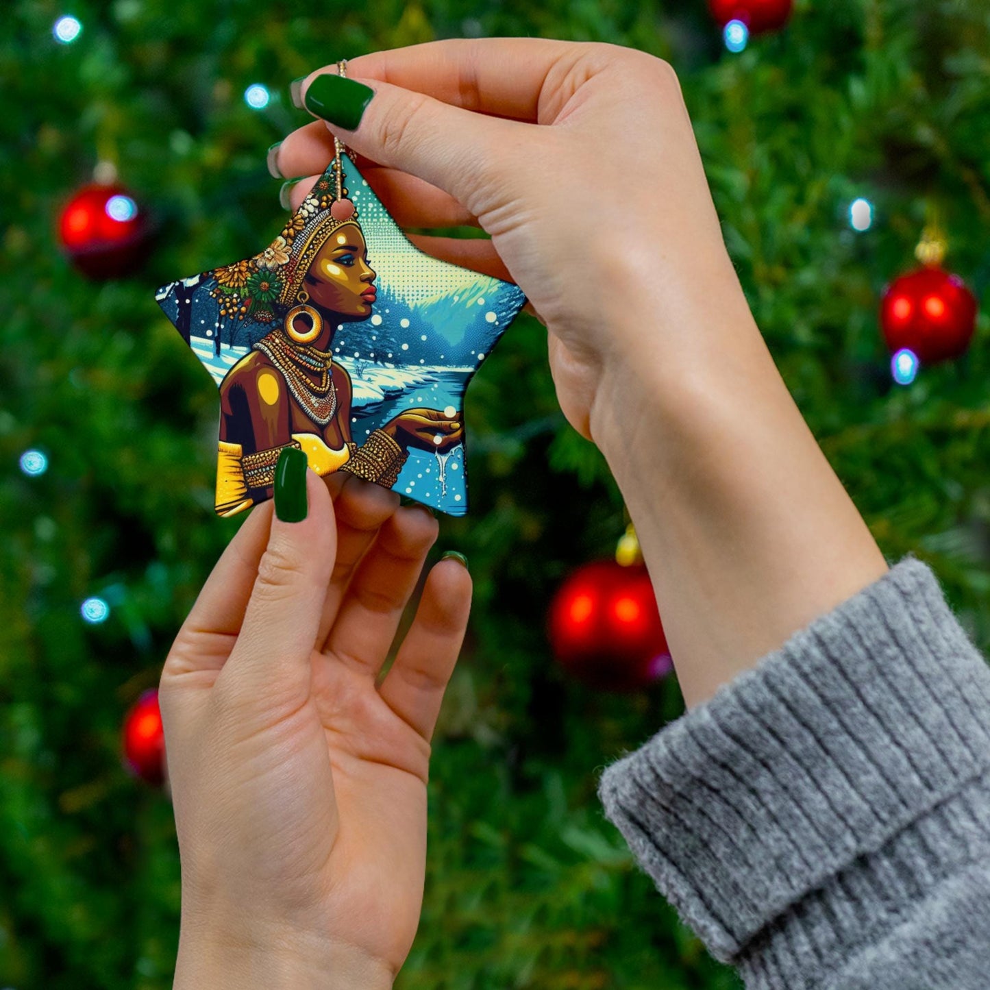 Orisha OSHUN winter theme ornament! festive orisha related ornament! Gift for devotee or godparent!