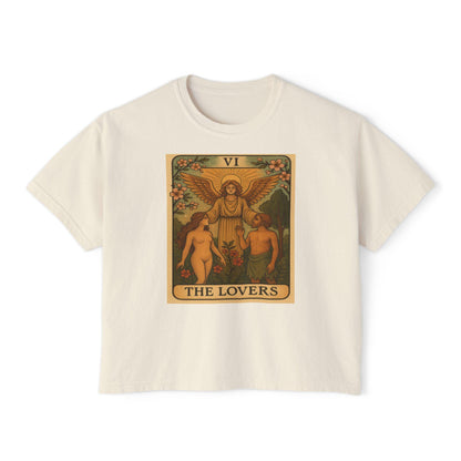 Vintage Tarot LOVERS Women's Boxy Tee, Astrology Tee, Gifts for Her, Casual Summer Top, Spiritual Fashion