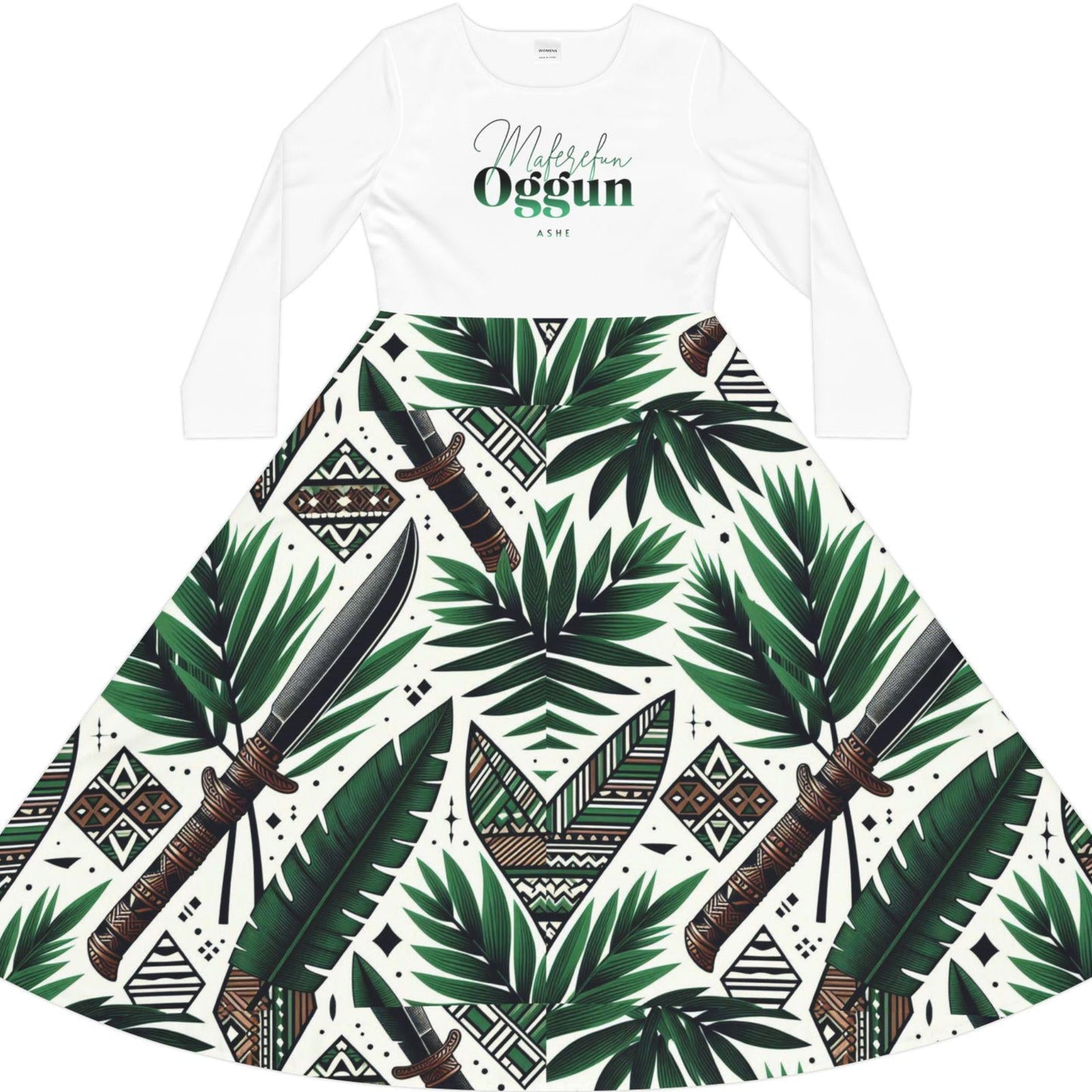 Maferefun Orisha OGGUN Long sleeve Dress! Gift for devotee or Godmother! omo oggun stylish dress!! Ashe OGGUN!!