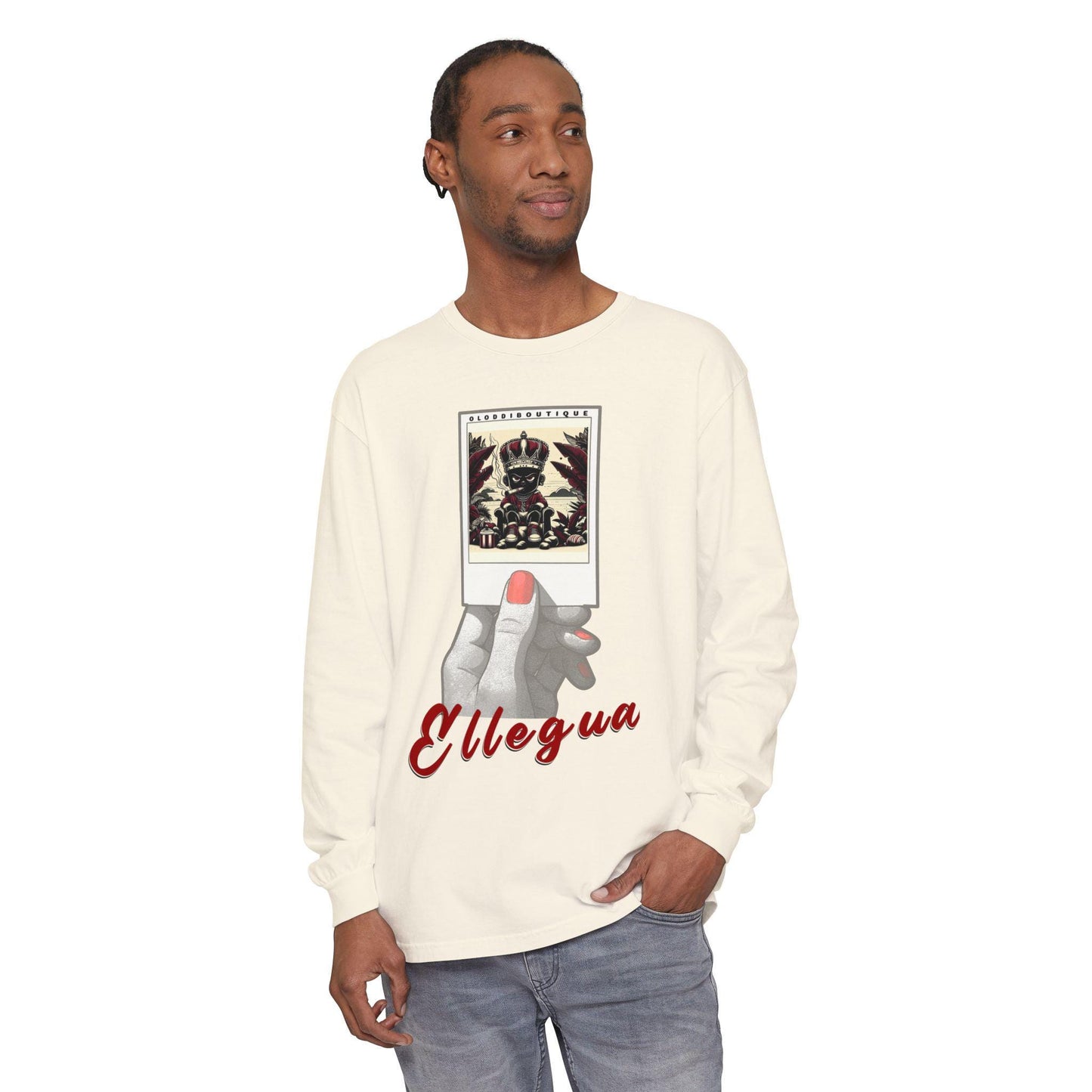 Polaroid Eleggua (Elegua) Long Sleeve Tee for Devotee & Godparent ! Orisha Polaroid Collection