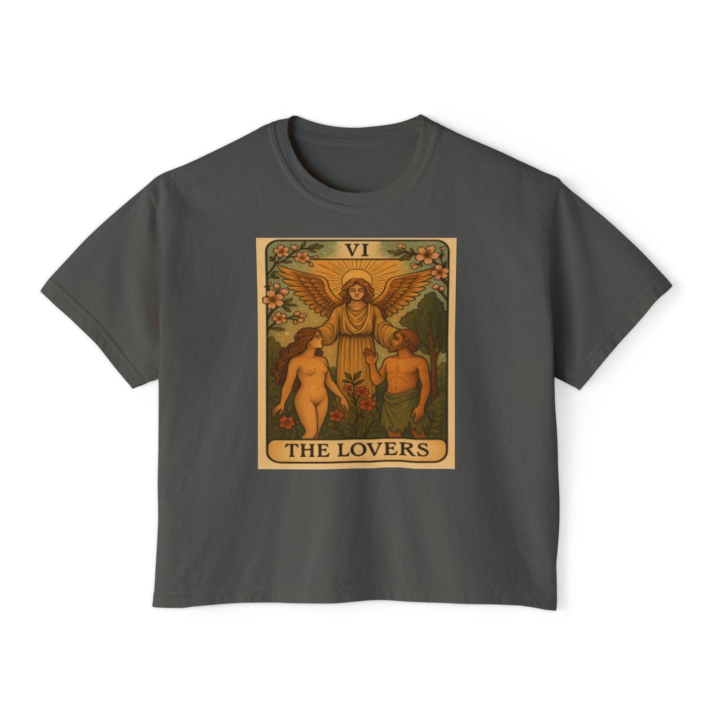 Vintage Tarot LOVERS Women's Boxy Tee, Astrology Tee, Gifts for Her, Casual Summer Top, Spiritual Fashion