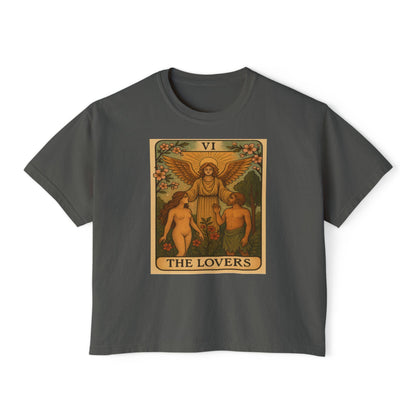 Vintage Tarot LOVERS Women's Boxy Tee, Astrology Tee, Gifts for Her, Casual Summer Top, Spiritual Fashion