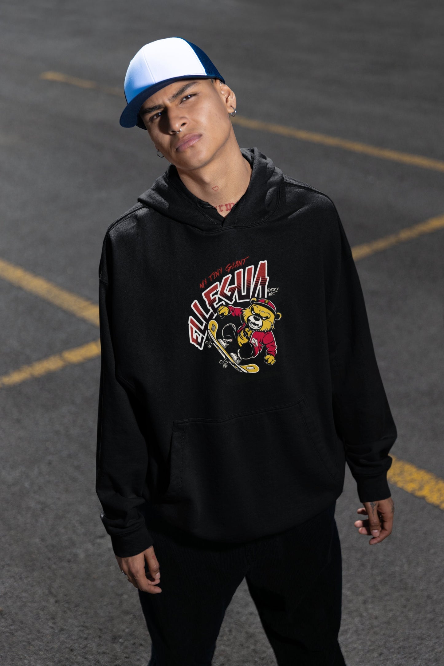 Orisha ELLEGUA "My tiny Giant"  Bear on skateboard Cute Retro Style Gift for a Friend Unisex Hoodie!