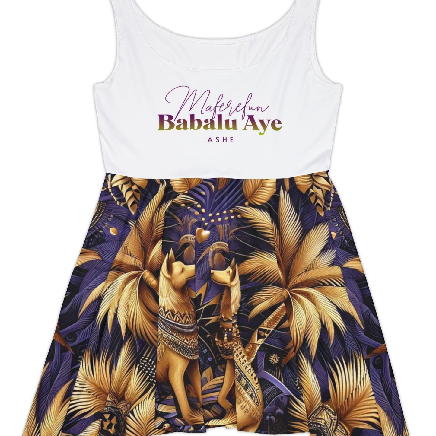 Maferefun BABALU_AYE Skater Summer Dress, Gift for Devotee or Godparents, Lucumi Based Orisha Inspired Summer Dress! Ashe Babalu Aye!