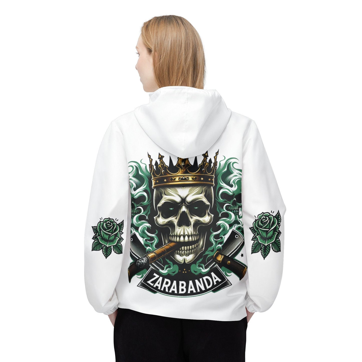 ZARABANDA "Skulls & Roses" Palo mayombe, White Stylish Windbreaker Jacket! somos!