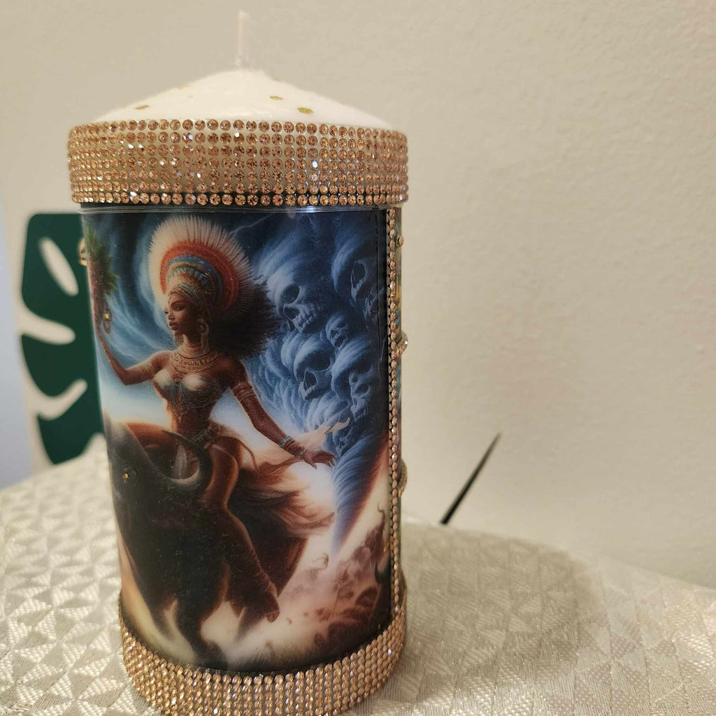 Orisha OYA Yansa Buffalo Rider, Tornado Maker, Queen of the Mask And Cemetary, Elegant Custom Decor Altar Candle!
