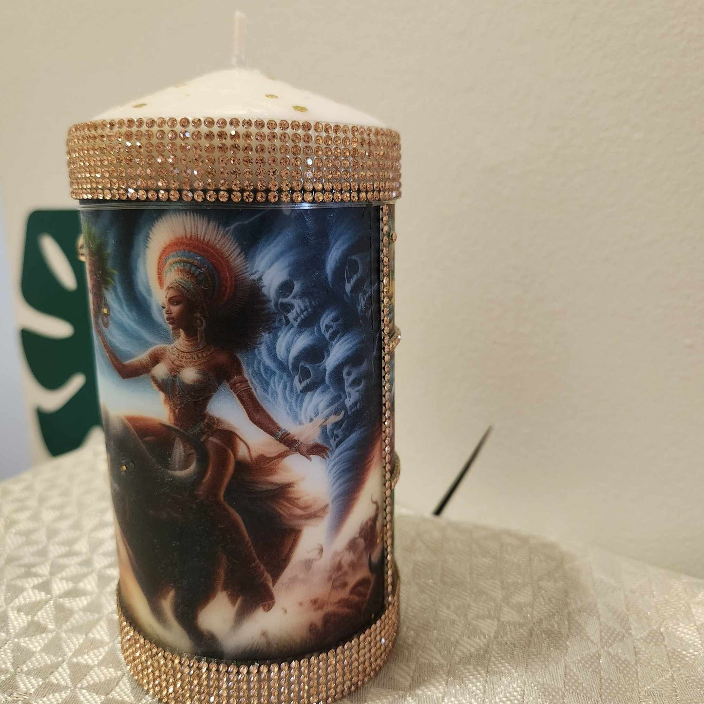 Orisha OYA Yansa Buffalo Rider, Tornado Maker, Queen of the Mask And Cemetary, Elegant Custom Decor Altar Candle!