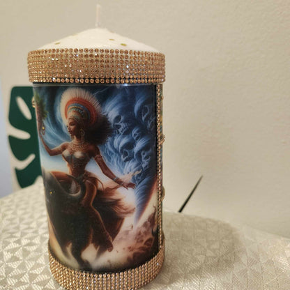 Orisha OYA Yansa Buffalo Rider, Tornado Maker, Queen of the Mask And Cemetary, Elegant Custom Decor Altar Candle!