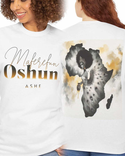 Maferefun OSHUN "A Queen in Africa" tee! Orisha based, Lucumi tradition, Urban Style Tshirt! Gift for Godparent or Devotee!