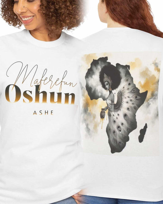 Maferefun OSHUN "A Queen in Africa" tee! Orisha based, Lucumi tradition, Urban Style Tshirt! Gift for Godparent or Devotee!