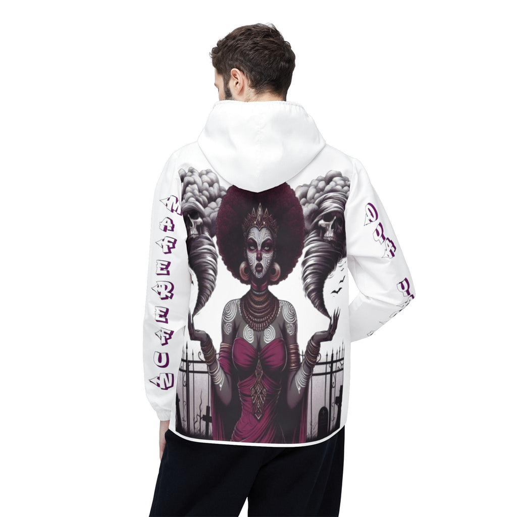 Maferefun Orisha OYA Yansa ,"Cemetery and Tornados" White Windbreaker Jacket! ASHE Oya Yansa Stylish Jacket,gift for devotee or godparent!