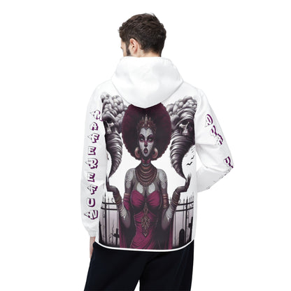 Maferefun Orisha OYA Yansa ,"Cemetery and Tornados" White Windbreaker Jacket! ASHE Oya Yansa Stylish Jacket,gift for devotee or godparent!