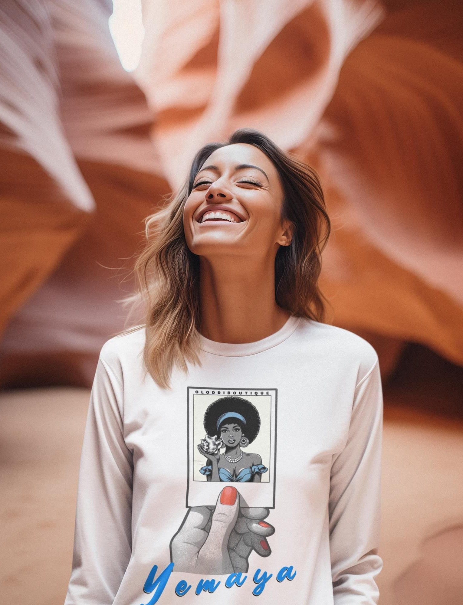 Polaroid Yemaya Long Sleeve Tee for Devotee & Godparent ! Orisha Polaroid Collection