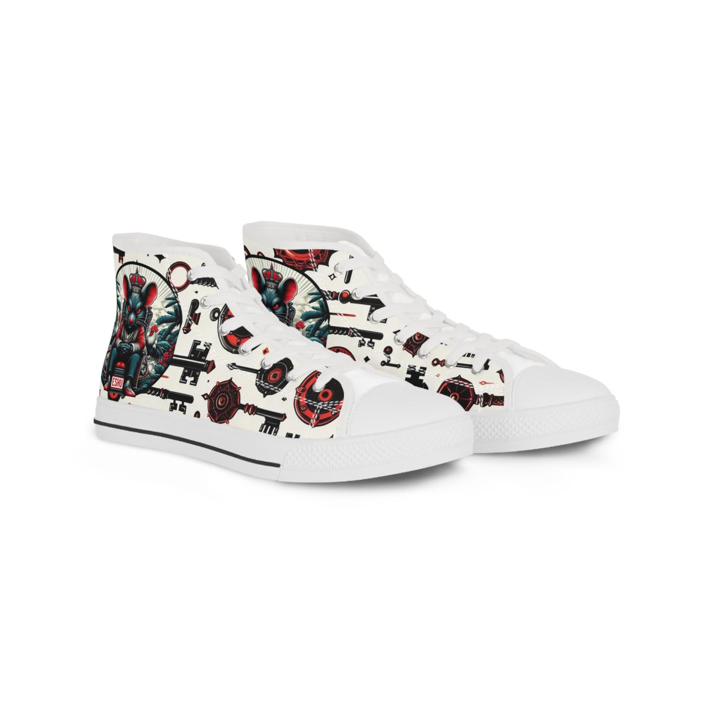 Orisha ESHU inspired "KEY HOLDER" High Top Sneakers! Gift for devotee or godparent! Stylish Orisha based Footwear/Sneakers