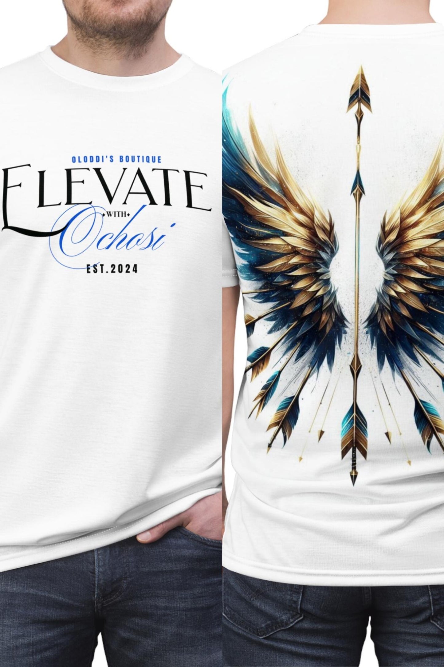 Flying Higher "ELEVATE" with "OCHOSI" stylish "WINGS" tshirt! Gift for Devotee or Godparent!